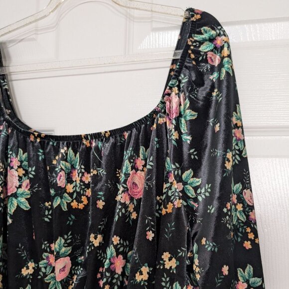 Cato Velvet Floral Babydoll Shirt Womens Size 18/20W Black Balloon Sleeve - Picture 3 of 10